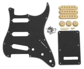 729958963327 GUITAR MADNESS Strat Pickguard Cream Knobs Kit