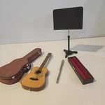 American Girl Doll Guitar With Case & Strap, Flute And Music Stand. Fixed Price $29.71.