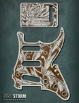 Engraved Cherry Wood Venner Pickguard & Tremolo Cover For Fender Stratocaster. Fixed Price $130.00.